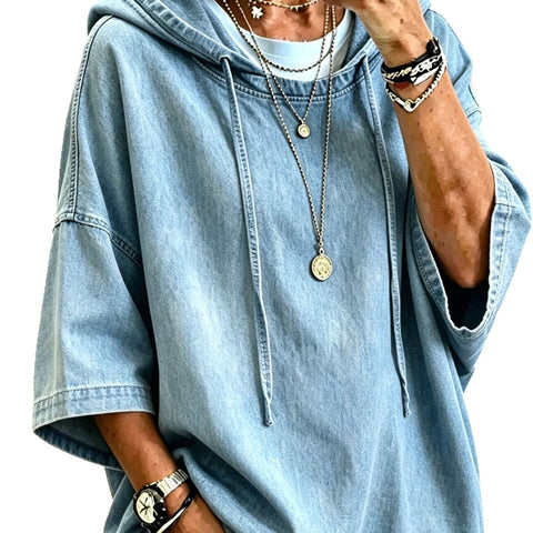Loose hooded denim top m303097
