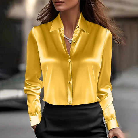 Spring and Autumn Temperament Long Sleeve Satin Swingneck Top Shirt Women's m302014