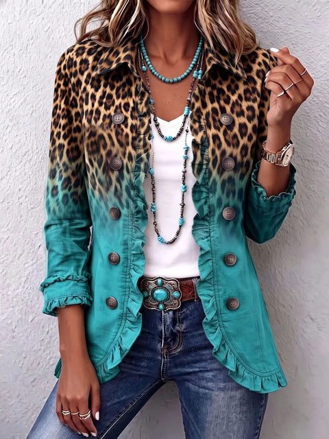 Women's fashion long-sleeved ruffle leaf open button cardigan FF303384 01