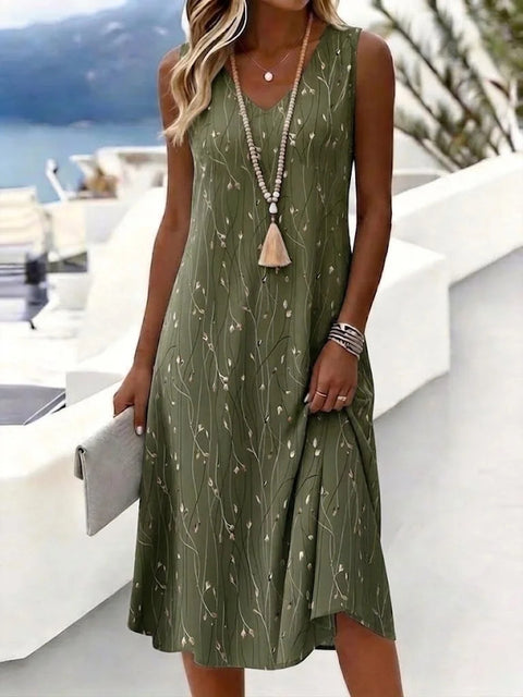 Holiday style print dress sleeveless V-neck line print women's clothing m303007