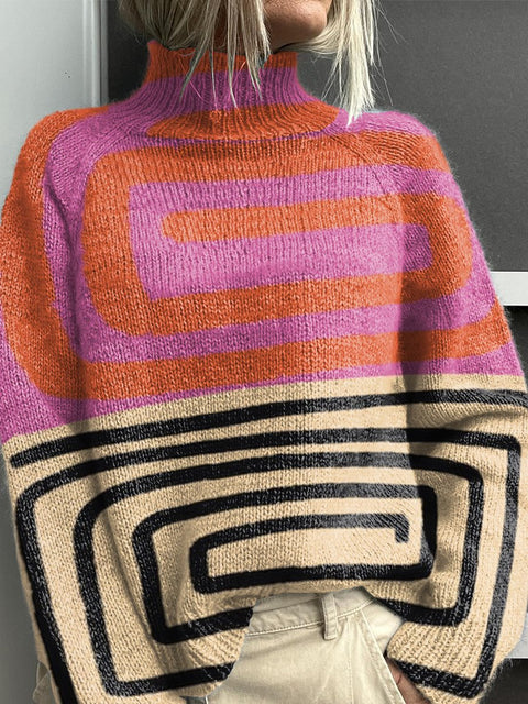 Christmas abstract print casual cape jacket cardigan sweater m302114