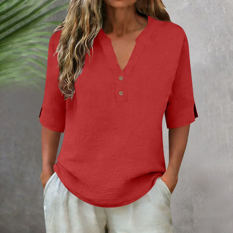 Summer solid color stand-up collar button-down medium-sleeved women's shirt m302791