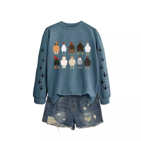 Crew neck long sleeve ten chickens footprint left and right hand print casual fashion sweater women m301720