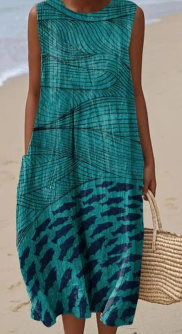 Sleeveless printed temperament long dress dress m301527