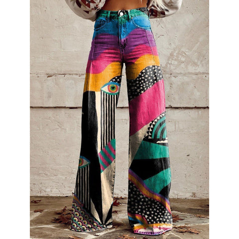 3D heat transfer flared pants simulation denim trousers loose pants m301550