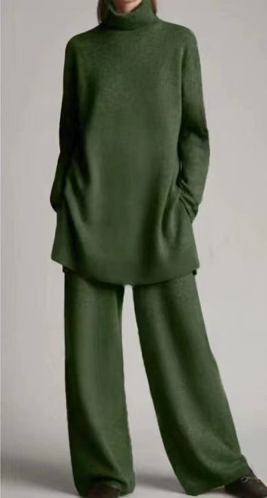 New knitted solid color turtleneck loose casual two-piece set m301793