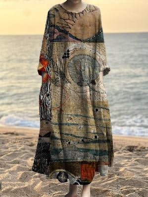 3D printed casual loose dress women m301278