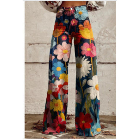 3D heat transfer flared pants simulation denim trousers loose pants m301550