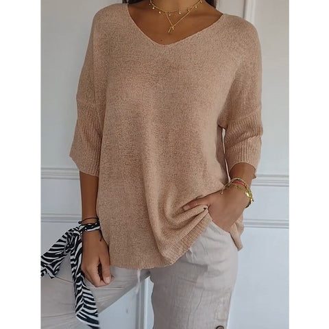 Casual sweater basic thin V-neck seven-quarter sleeve solid color knitted sweater women's bottoming shirt m301636
