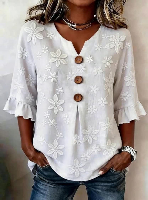 Small V-neck shirt flared sleeve printed button-down shirt m302753