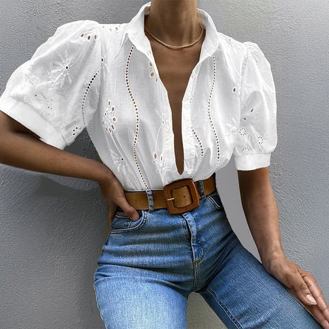 Hollow T-shirt short-sleeved blouse m301406