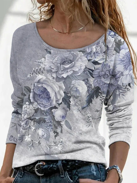 Crew neck temperament elegant style printing long-sleeved women's clothing m301661