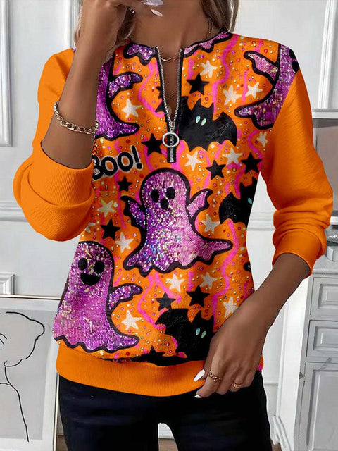 3D printed long-sleeved half-open zipper sweater for women m303052