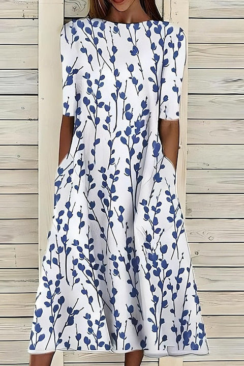 Up and down splicing pocket size printing large wide dress m302623