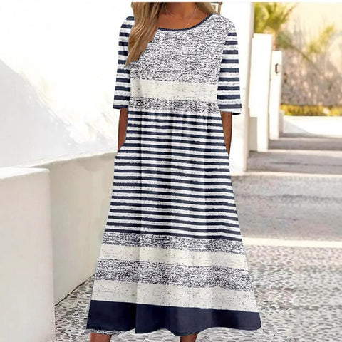 New mid-waist women's casual crew neck 3D printed dress m302528