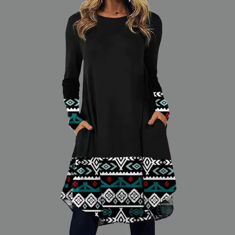 Color Block Round Neckline Long Sleeve Above Knee A line Dress m161512287 (5829267)