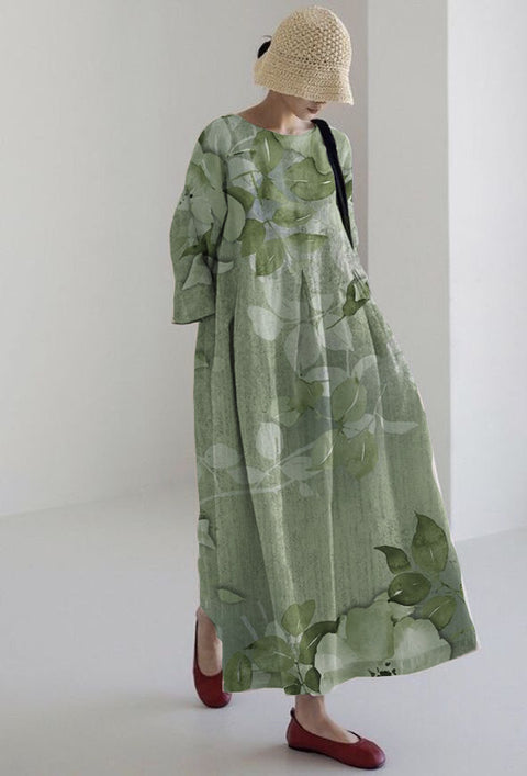 Loose crew neck fashion high-end long-sleeved printed dress m301054