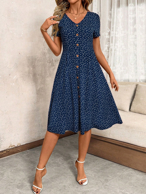 Fashion polka dot women's dress sexy V-neck breasted short sleeve polka dot m301727