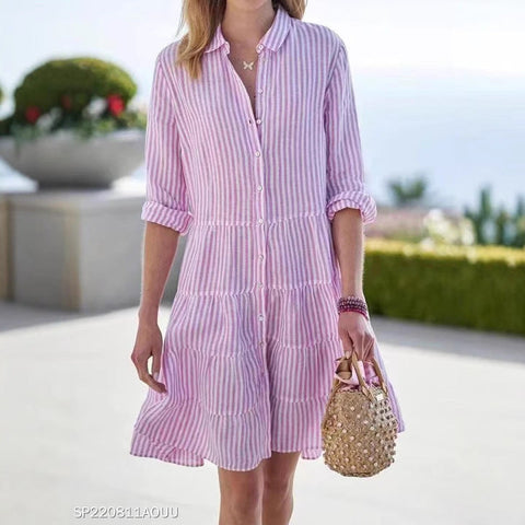 Autumn long-sleeved women's striped shirt dress m302201