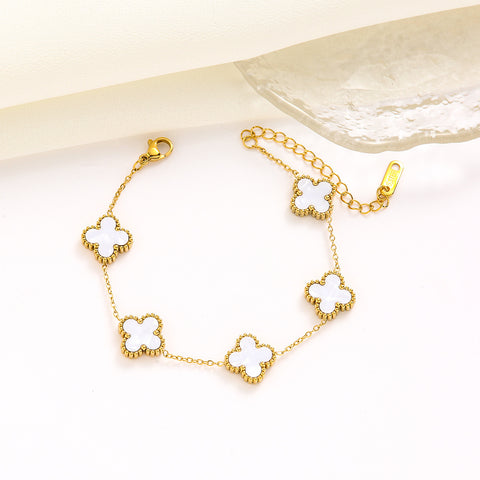 Double sided clover titanium steel jewelry set with laser bracelet, light luxury diamond inlay m5010677