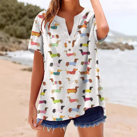 Printed V-neck pullover short-sleeved T-shirt m303021