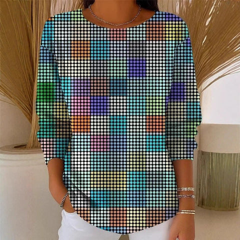 Off-the-shoulder crew neck long-sleeved sweater autumn and winter printed fashion personalized top m302178-2