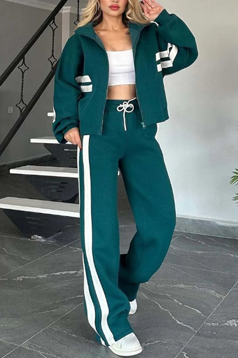 Striped zipper top jacket casual sports suit women's m302320