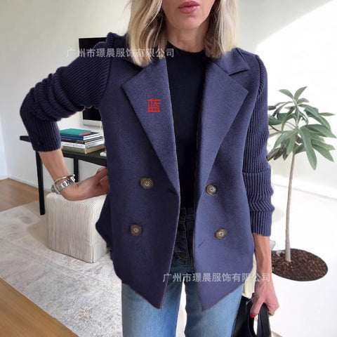 Women's fashion temperament woolen splicing jacket m302098