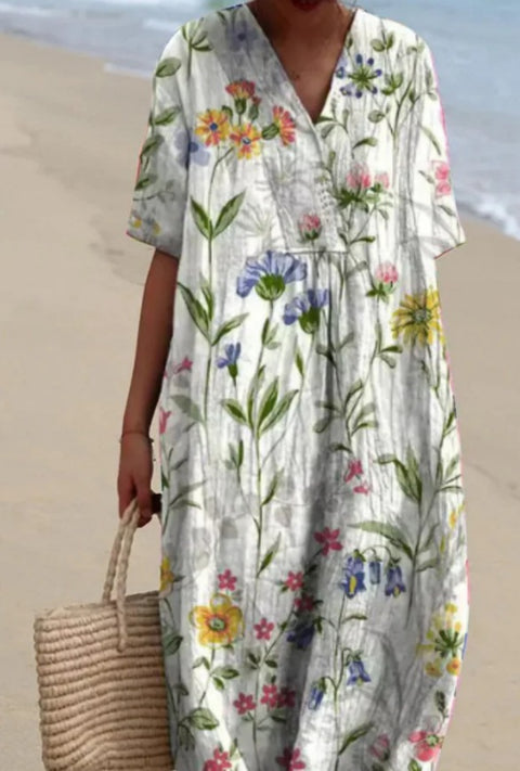 Fashion digital printing large wide V-neck dress m302382