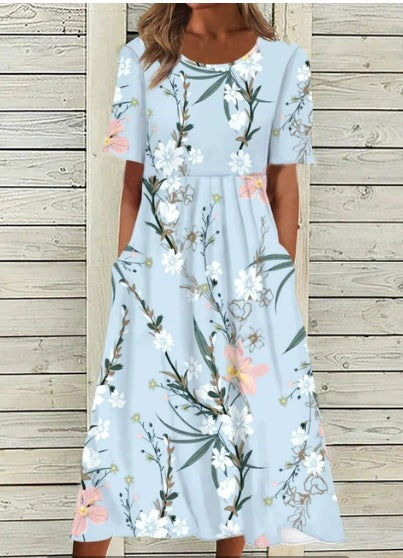 Up and down splicing pocket size printing large wide dress m302623-1