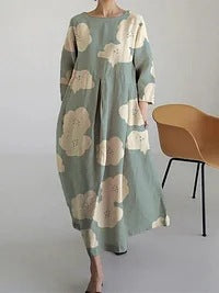 Loose crew neck fashion high-end long-sleeved printed dress m301054