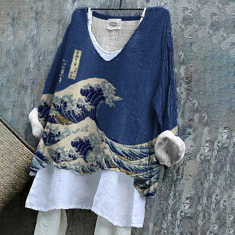 V-neck single piece long sleeve 3D digital printing m301043