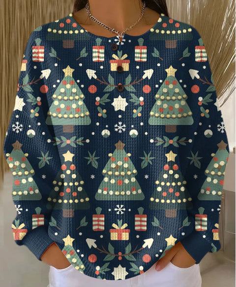 Vintage 3D digital printing four-button stand-up collar Polo sweater women m302158