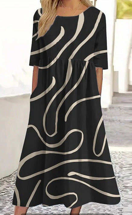 Up and down splicing pocket size printing large wide dress m302623