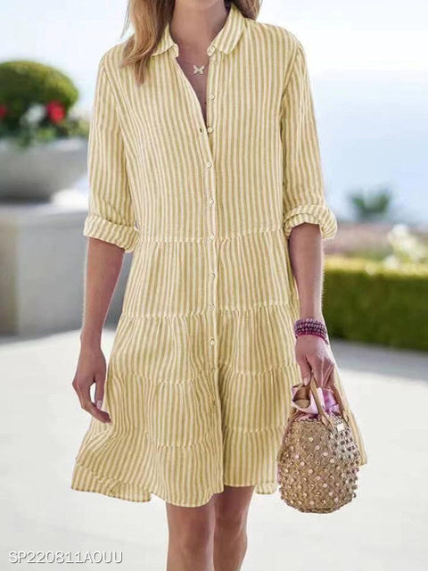 Autumn long-sleeved women's striped shirt dress m302201