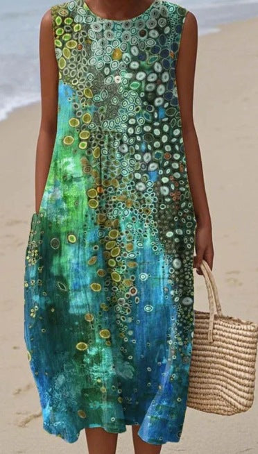 Sleeveless printed temperament long dress dress m301527