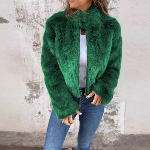 Autumn and winter women's imitation fur turtleneck zipper casual top jacket m301328