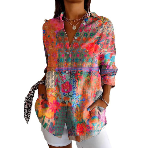 3D digital printing abstract pattern women's long shirt shoulder sleeve shirt m302463