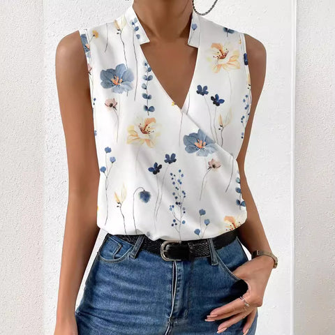 Summer Women's Chiffon Shirt Pullover V-Neck Sleeveless Women's Shirt m301554