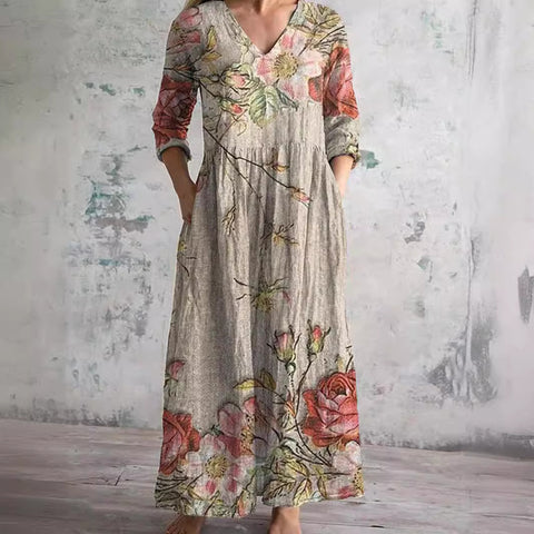 Women's fashion floral print medium and long dress m301039