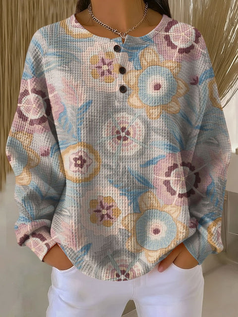 3D digital printing loose casual waffle stand-up collar long sleeve m303065