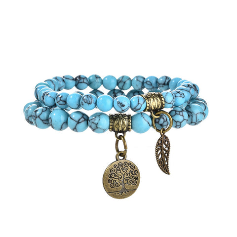 Tree of Life Leaf Pendant Set Bracelet Colorful Tiger Eye Amethyst Agate Bracelet m3331289