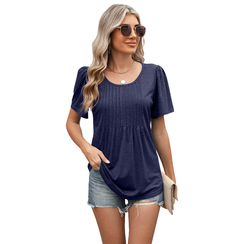 Hot-selling new round neck pull-up loose short-sleeved T-shirt top women's m301962