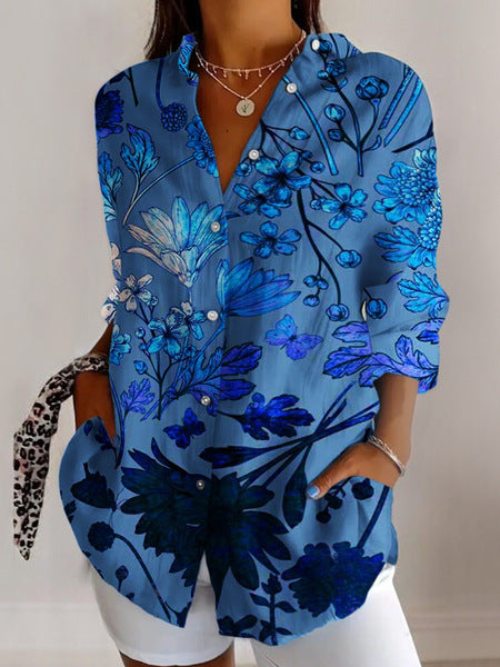 Fashion casual drape retro shirt long sleeve top m303039