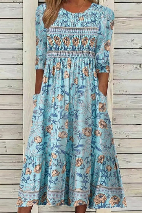 Up and down splicing pocket size printing large wide dress m302623