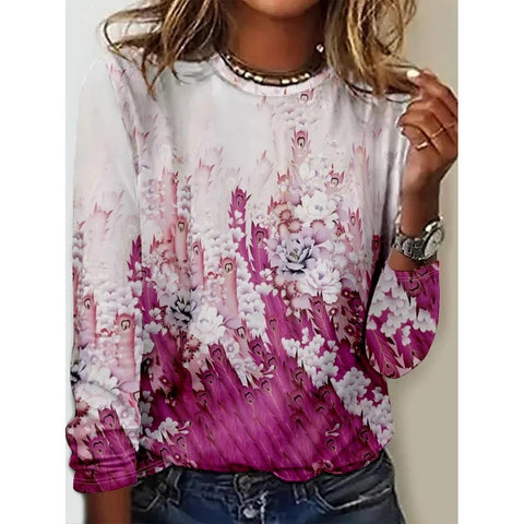 Long Sleeve T-Shirt Women's Solid Color Flower m300934
