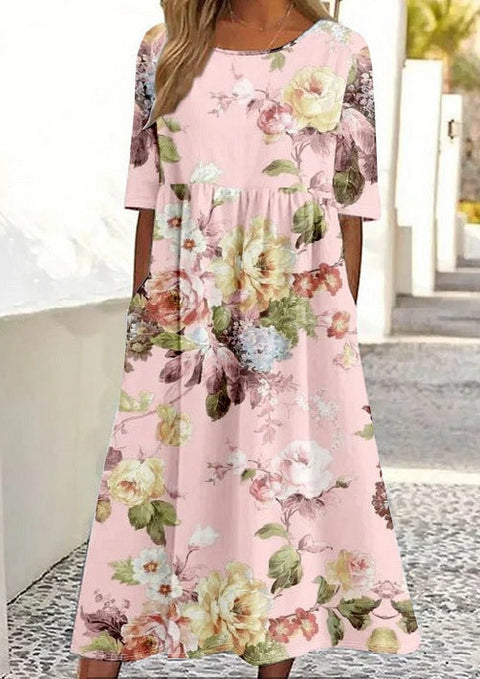 Up and down splicing pocket size printing large wide dress m302623