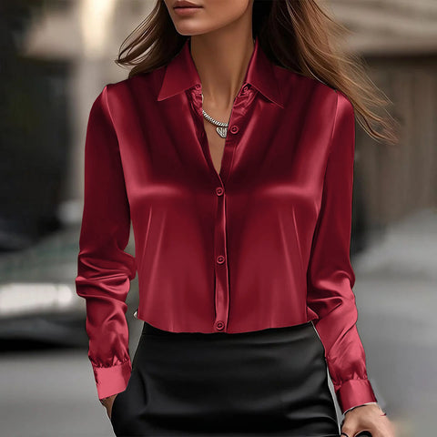 Spring and Autumn Temperament Long Sleeve Satin Swingneck Top Shirt Women's m302014