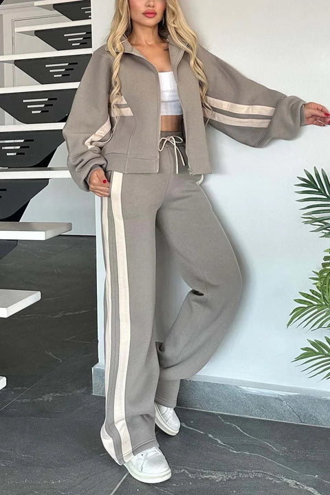 Striped zipper top jacket casual sports suit women's m302320