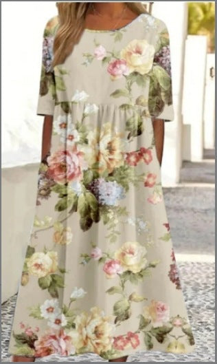 Up and down splicing pocket size printing large wide dress m302623